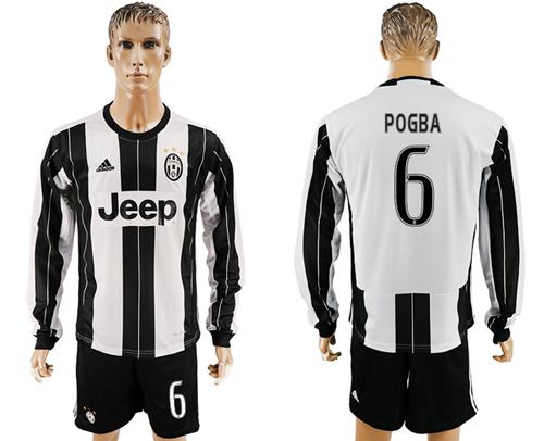 Juventus #6 Pogba Home Long Sleeves Soccer Club Jersey - Click Image to Close